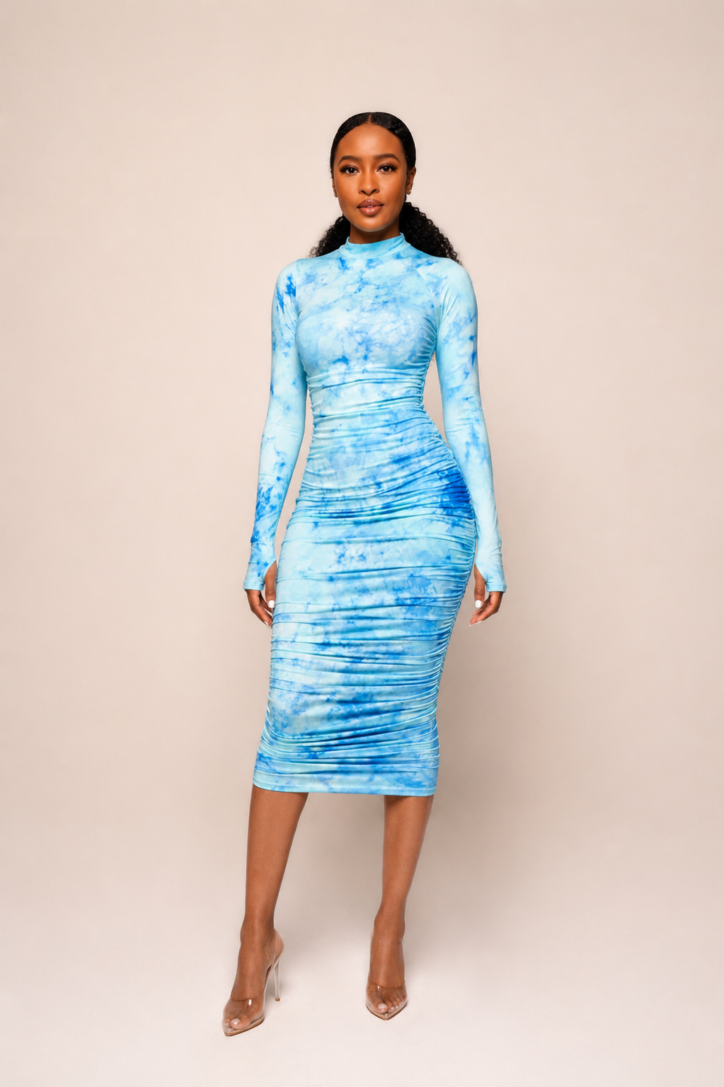 blue luau dress Marble Print Knee Length Shirt Dress