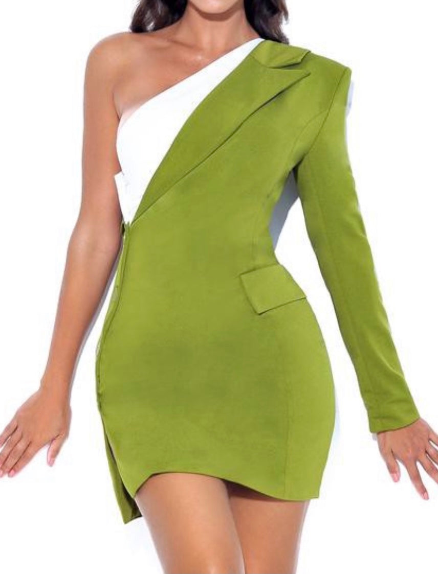 one shoulder dress with blazer Keep One Up Black Crepe Tuxedo Blazer Dress XXS / 0