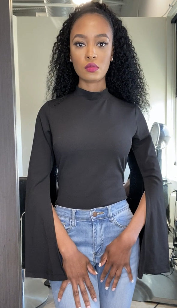 Black Split Sleeved Bodysuit - VÉV COLLECTIONS