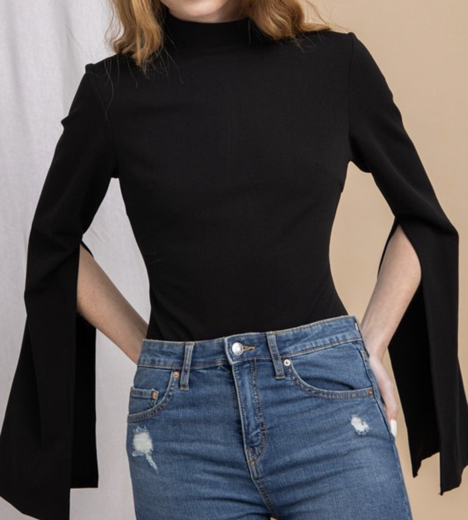 Black Split Sleeved Bodysuit - VÉV COLLECTIONS