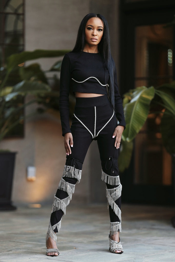 Black Two Piece Diamond Set - VÉV COLLECTIONS