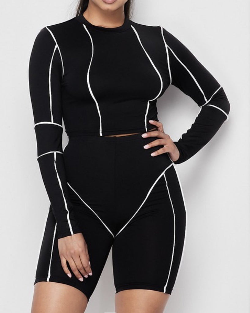 Black & White Piping Short Set - VÉV COLLECTIONS