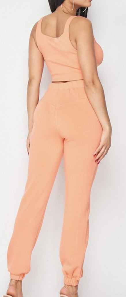 Coral Two Piece Crop Top and Jogger Set - VÉV COLLECTIONS