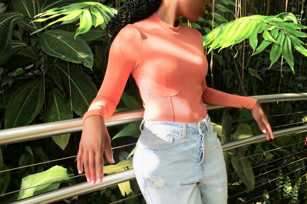 Georgia Peach Long Sleeve Bodysuit - VÉV COLLECTIONS