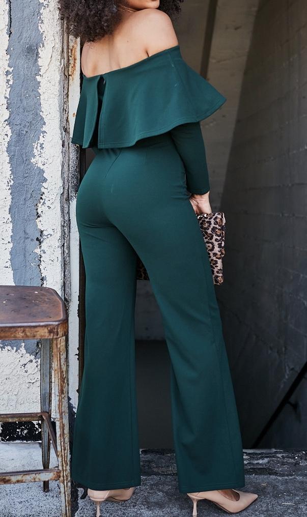 Hunter Green Off the Shoulder Jumpsuit - VÉV COLLECTIONS