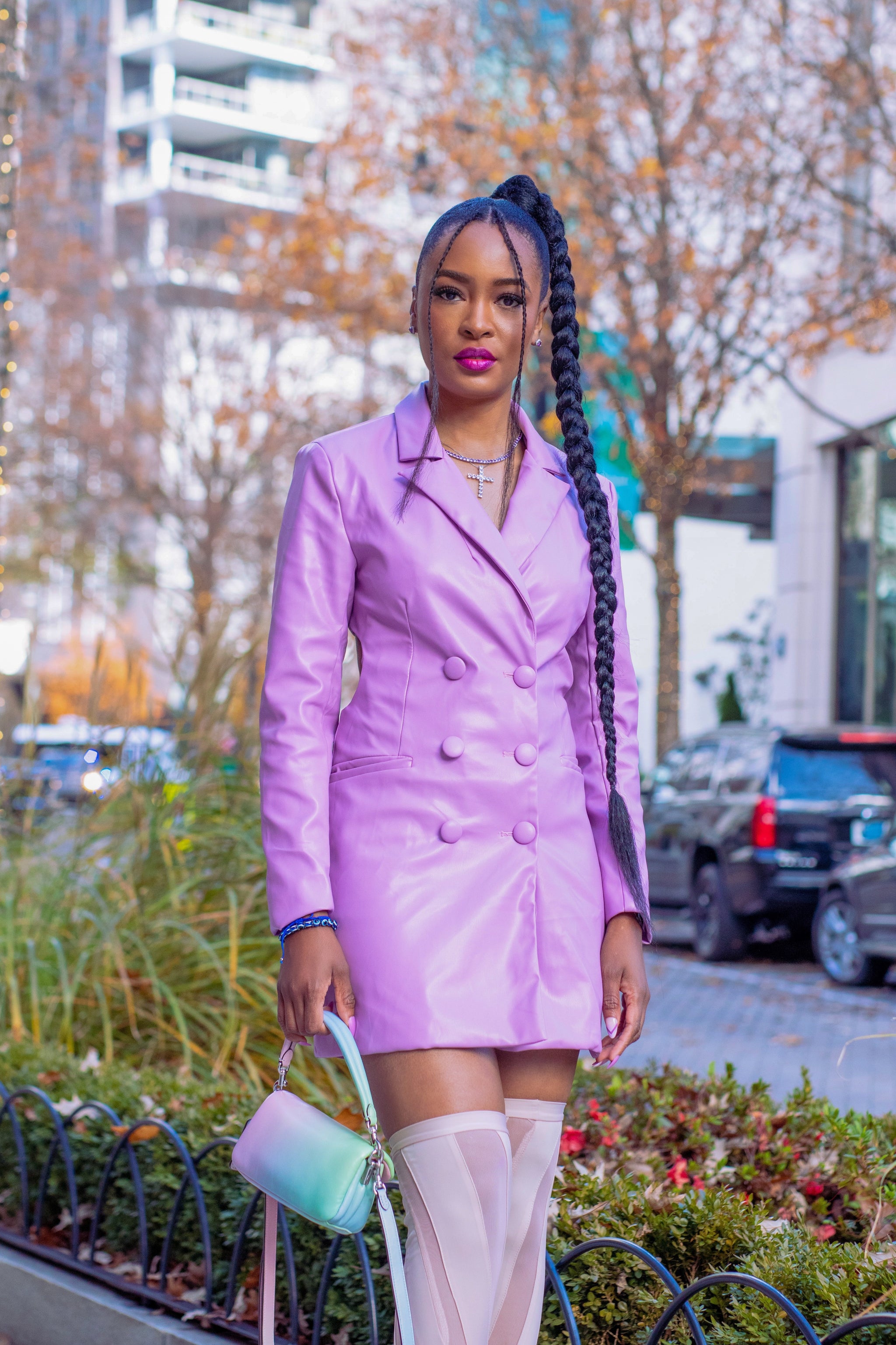New Lilac Faux PU Leather Blazer Dress VV COLLECTIONS New Lilac Faux PU Leather Blazer Dress VV COLLECTIONS