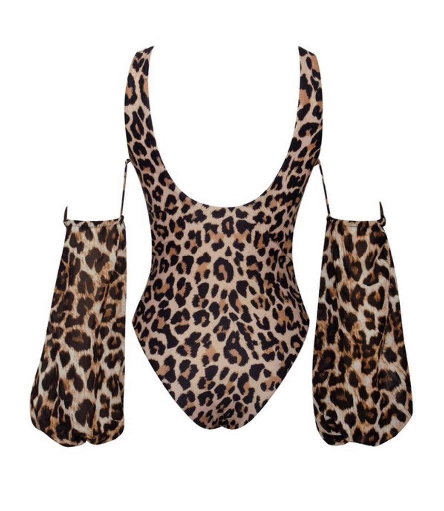 Leopard Print Puff Sleeve Swimsuit - VÉV COLLECTIONS