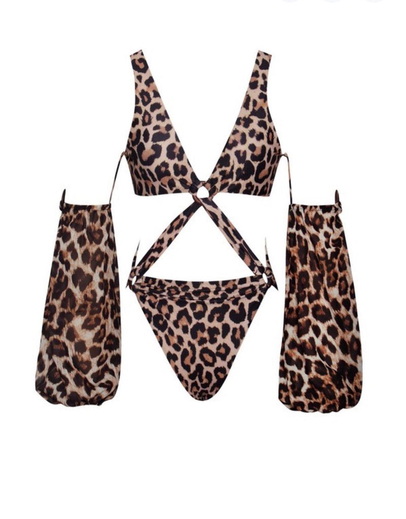 Leopard Print Puff Sleeve Swimsuit - VÉV COLLECTIONS