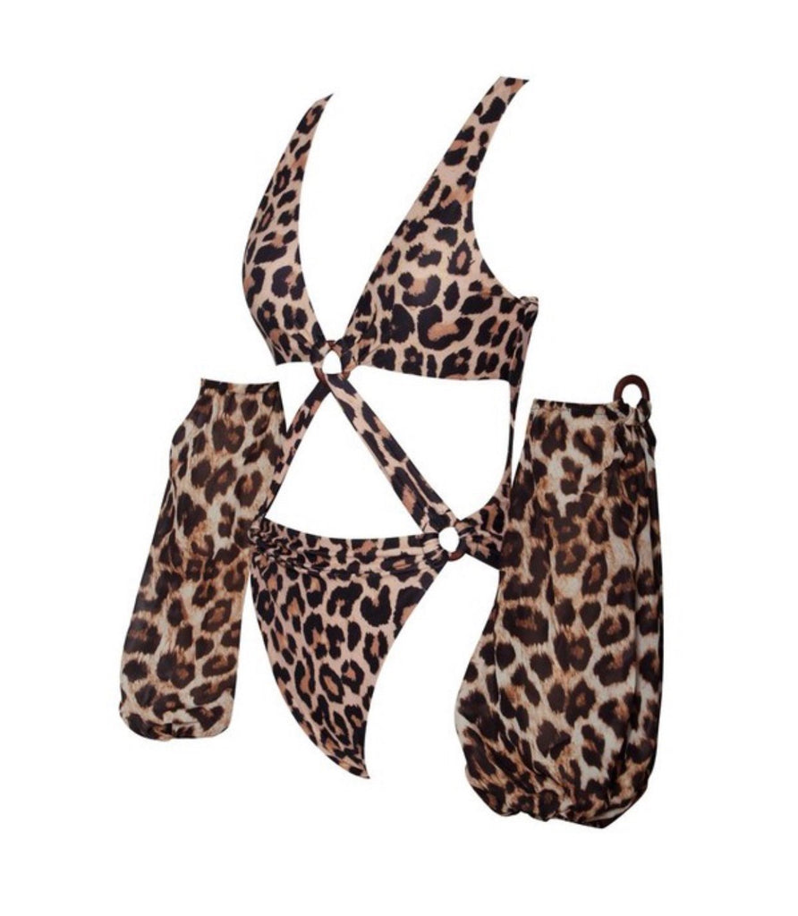 Leopard Print Puff Sleeve Swimsuit - VÉV COLLECTIONS
