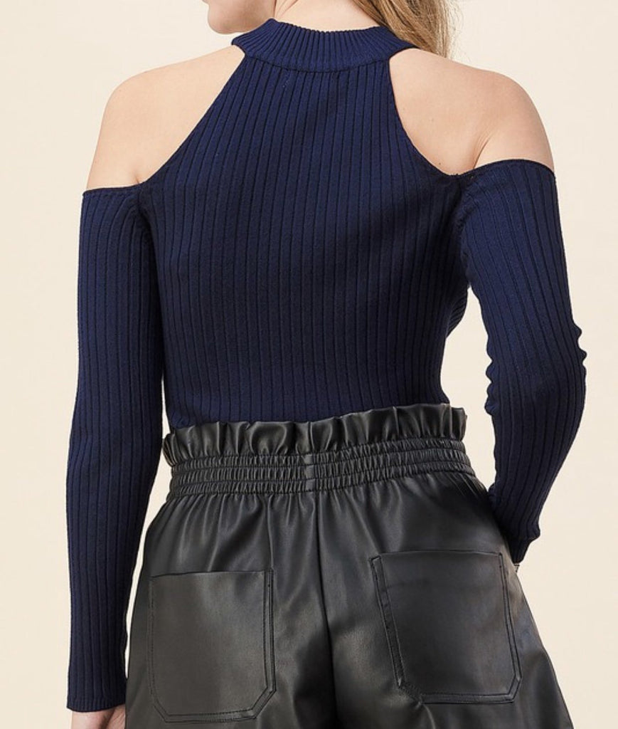 Navy Cold-Shoulder Top - VÉV COLLECTIONS
