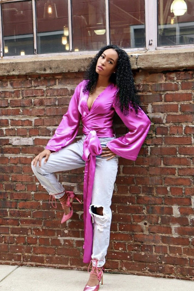 Pink Satin Wrap Top - VÉV COLLECTIONS