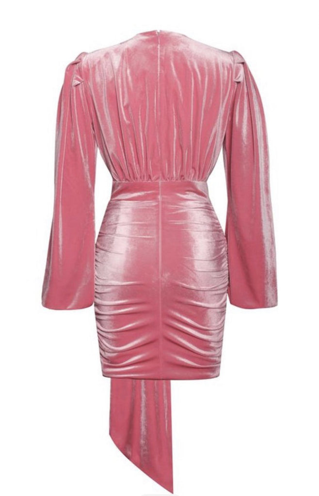 Pink Velvet Puff Sleeve Dress - VÉV COLLECTIONS