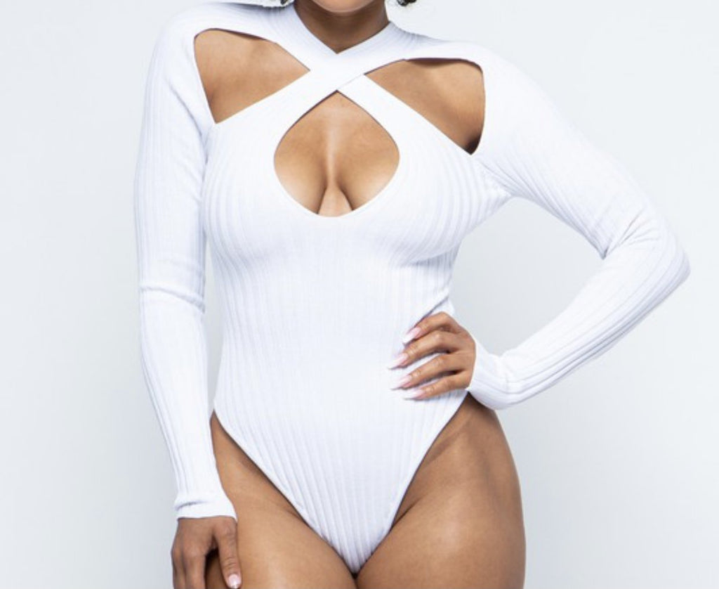 White Criss Cross Bodysuit - VÉV COLLECTIONS